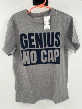 Place Gray Tee with Navy "Genius No Cap" Graphic